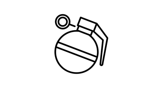 Grenade Icon, Minimalist Outline Animation, Seamless Loop, 4K Transparent Background