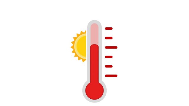 Rising Temperature Thermometer Animation with Sun Icon Illustrating Hot Weather & Global Warming