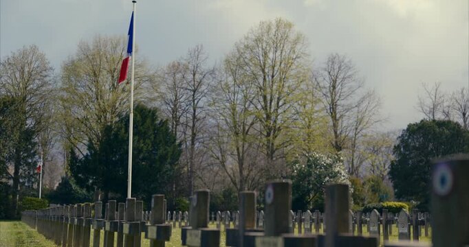 World War I Cemetery, Rows of Crosses, French Army Graveyard, European Soldiers War Memorial, Fallen Soldiers, War and Casualties, Honor our Soldiers