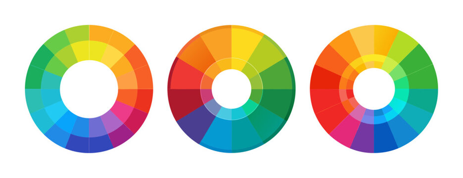 Three vibrant color wheels showcasing a full color spectrum