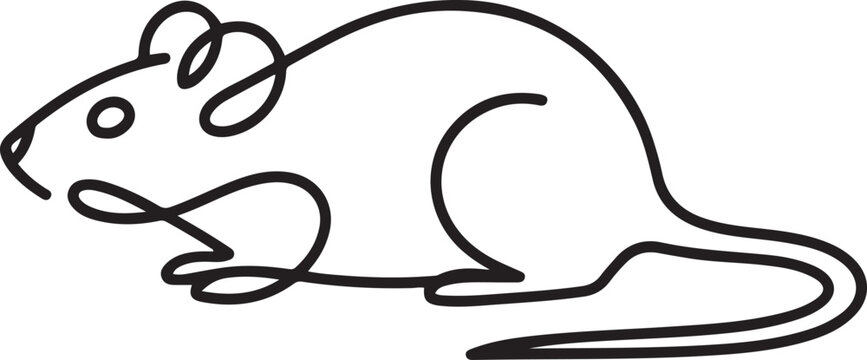 Rat mouse continuous line drawing. One hand drawn single lineart style. one line icon drawing vector