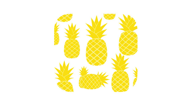 Yellow Pineapple Pattern on White Background, Summer Tropical Fruit Design