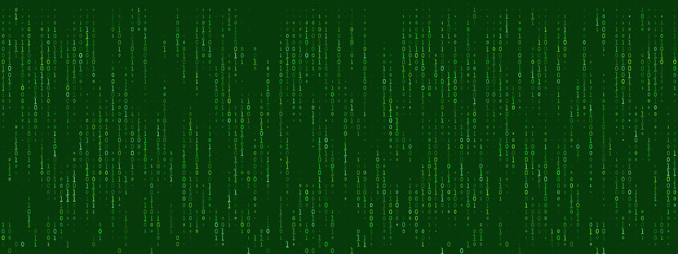 Digital Matrix Binary Code Background with Falling Green Data Streams for Cyber Security and Technology Concepts