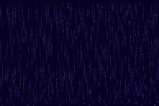 Digital Binary Code Rain Background with Falling Blue Data Streams for Cyber Security and Technology Concepts