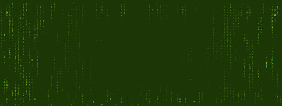 Digital Matrix Binary Code Background with Falling Green Data Streams for Cyber Security and Technology Concepts
