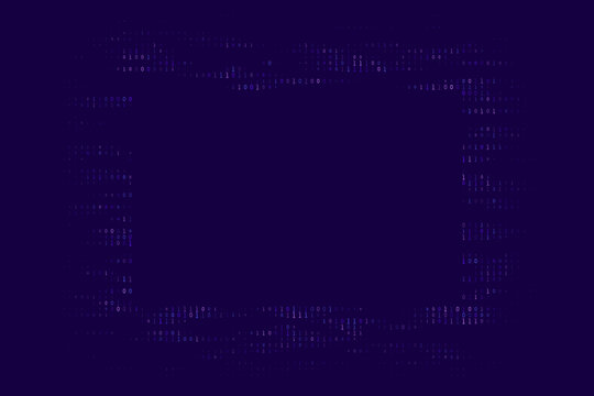 Digital Binary Code Frame Border with Glowing Ones and Zeros on Dark Blue Background for Technology Concept