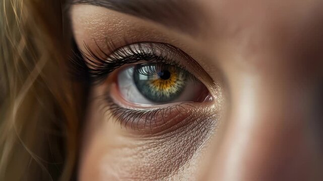 Closed eye with long eyelash soft skin texture eyelid eyebrow golden green eye close up long