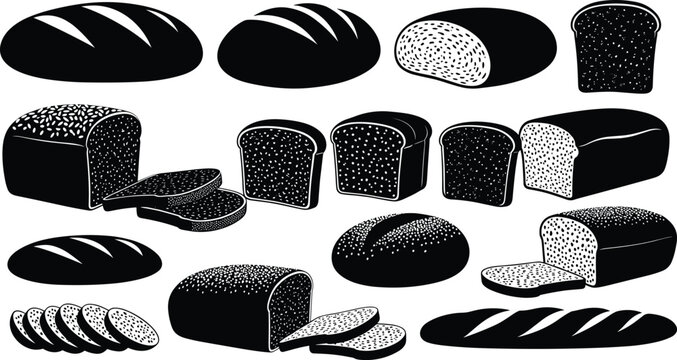 Bread Loaf and Sliced Bread Icons Set