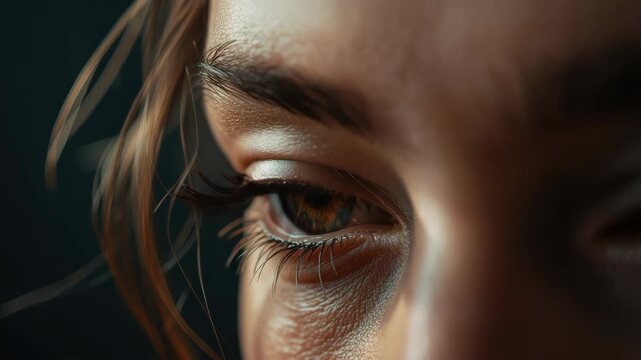 Close up eye eyebrow eyelash skin texture hazel brown close up long eyelashes soft warm serene mood