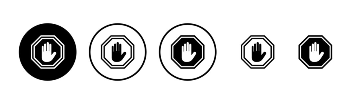 Stop icon logo design. stop road sign. hand stop sign and symbol. Do not enter stop red sign with hand