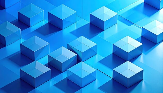 Abstract geometric pattern of blue cubes, isometric perspective, digital art, technology background, data blocks, clean design
