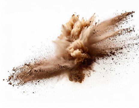 dry soil explosion isolated on white background
