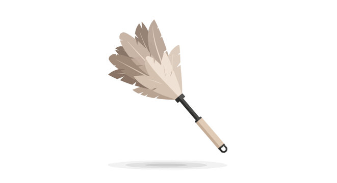 Minimalist flat icon illustration of a colorful synthetic feather duster brush tool for household cleaning and domestic housework chores isolated on a plain white background for graphic design.