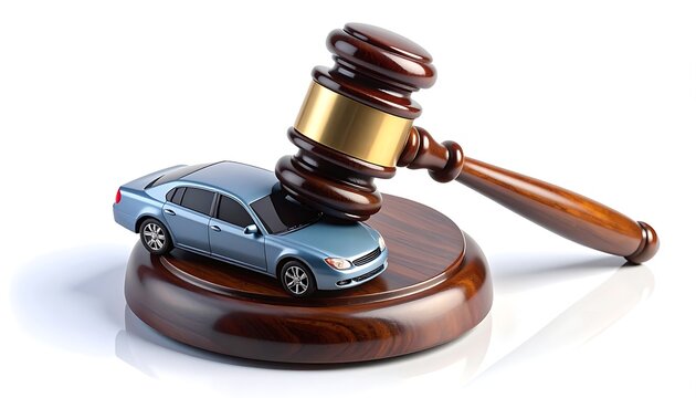 Auction gavel striking car, symbolizing vehicle sale, auto auction, legal purchase, or insurance claim, decision for vehicle ownership, sale event