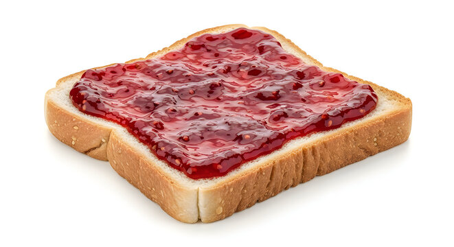 A slice of bread with jam on a white background