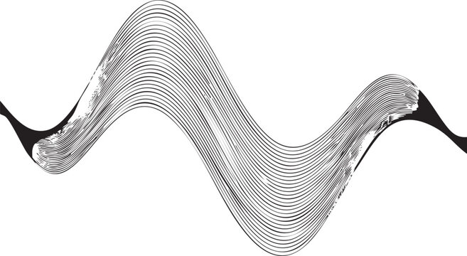 Abstract black and white distorted wave shape with digital interference pattern