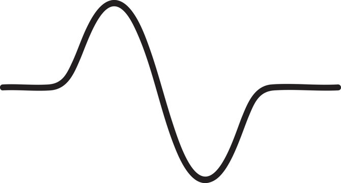 Minimalist black line drawing of a wave pulse or frequency signal cycle