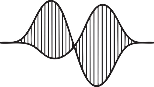 Double wave pulse graphic with vertical line pattern fill on white background