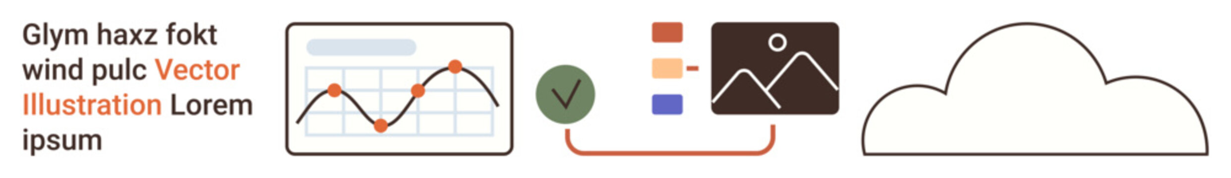 Data visualization, cloud storage, technology workflows, digital transformation, process illustration, business analytics. A graph, linked image references and a cloud icon. Data visualization
