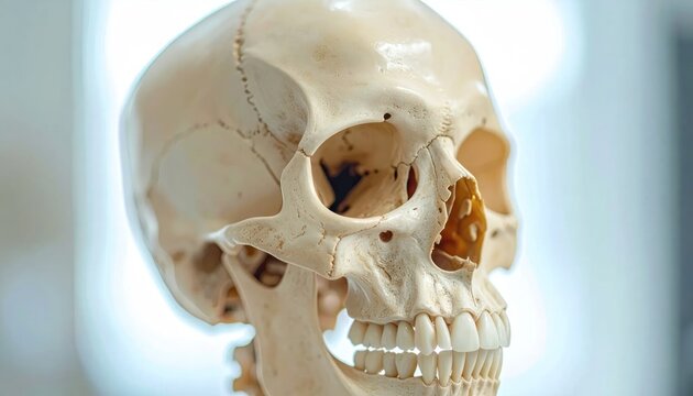 Human Skull Anatomy Model Close Up Detailed View.