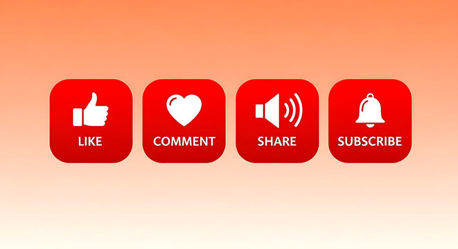 Social media icons for like comment share and subscribe on orange background