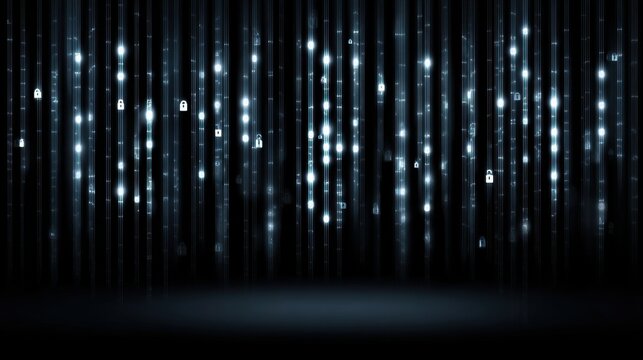 Abstract digital background with glowing lights and padlock icons, symbolizing data protection, security, and technology themes in a modern context