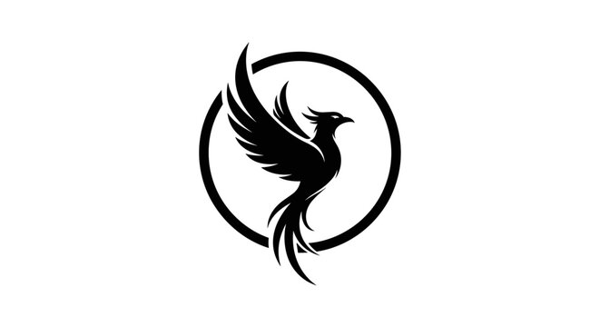 Black Phoenix Bird Icon Silhouette Design.