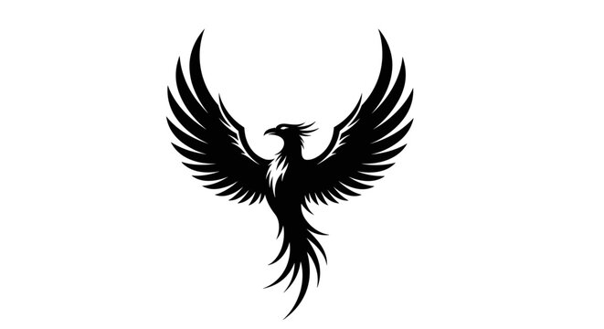 Black Phoenix Bird Silhouette Flying.