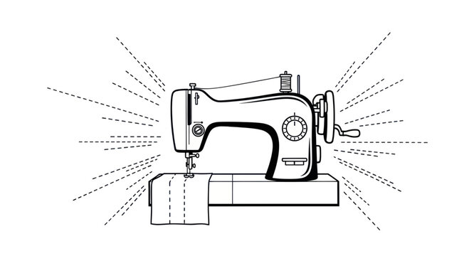 Vintage Sewing Machine Illustration with Radiant Lines