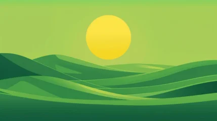 Fototapeten Lindgrün Flat vector graphic illustration of a green desert landscape under a sun  © Pemuda