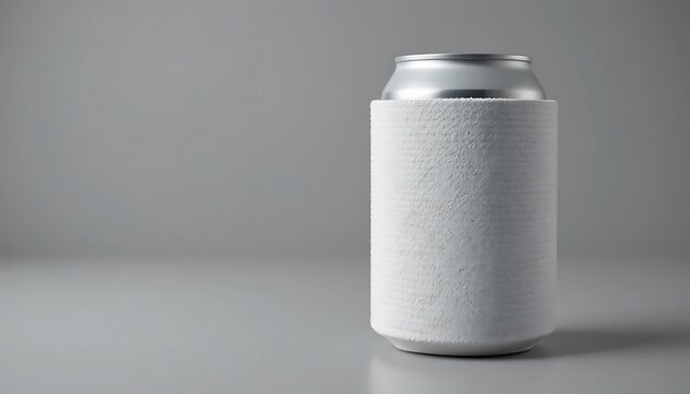 Aluminum beer soda can inside a blank white foam stubby holder cooler sleeve for beverage branding . kooziemockup