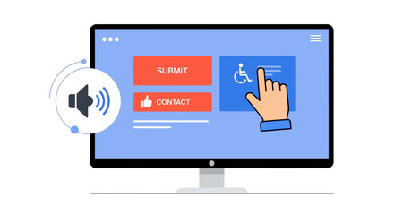 Fototapeta premium Digital Inclusion User Interface with Accessibility Features and Audio Feedback for Enhanced Web Navigation and Usability, Illustrating Inclusive Online Interaction