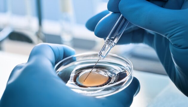 process of artificial insemination of an egg in an ivf clinic