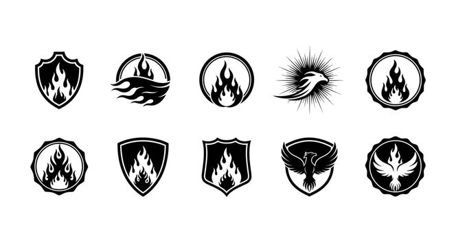 Black and white flame logos.