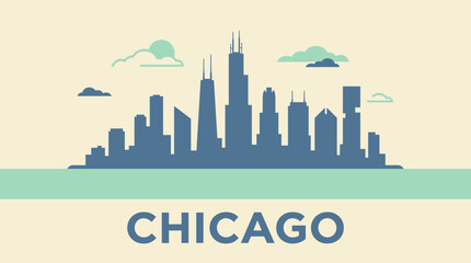 Fototapeta premium Chicago Skyline Minimal Vector, Soft Color City Silhouette, Modern Urban Landscape, Clean Travel Illustration Design