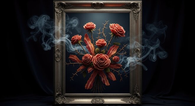 Brain Flowers in Metallic Frame Art.