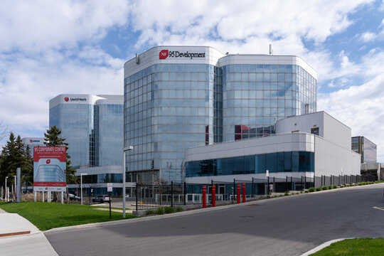 North York, Ontario, Canada - May 3, 2026: 95 Developments sign on the building at 95 Corporate Centre on Gordon Baker Rd in North York, Ontario, Canada. 95 Developments is a Canadian construction com