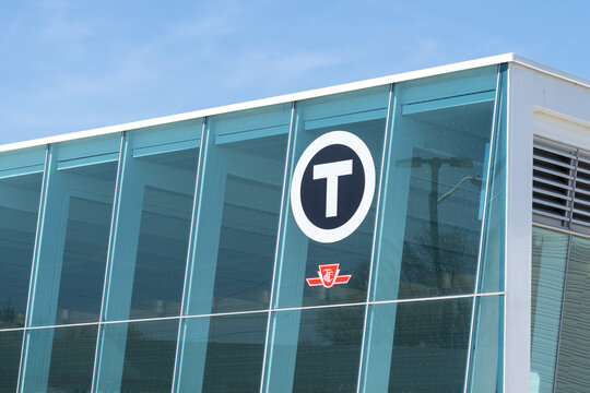 Toronto, ON, Canada - May 4, 2026: The ttc logo on the building at Mount Dennis Station on the Eglinton Crosstown LRT (Line 5) in Toronto. Mount Dennis Station is an intermodal terminal serving GO Tra