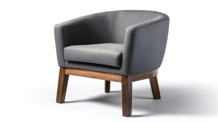 Fototapeta premium Elegant Modern Armchair with Soft Fabric Upholstery and Wooden Legs for Stylish Living Room or Office Decor in a Minimalist Setting