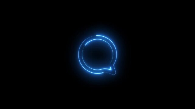 Bright Blue Neon Speech Bubble Outline Glowing Against a Deep Black Background Symbolizing Communication and Conversation