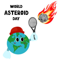 World asteroid day. the planet and little kid protection us from an asteroid impact. vector illustration © Nabilatun Nadiyah