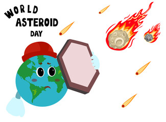 World asteroid day. the planet and little kid protection us from an asteroid impact. vector illustration © Nabilatun Nadiyah