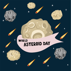 World asteroid day. the planet and little kid protection us from an asteroid impact. vector illustration © Nabilatun Nadiyah