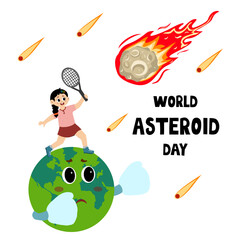 World asteroid day. the planet and little kid protection us from an asteroid impact. vector illustration © Nabilatun Nadiyah