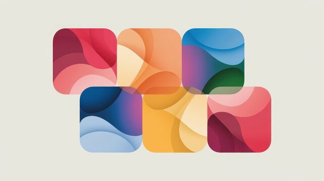 Six rounded square abstract shapes with flowing colorful gradients background