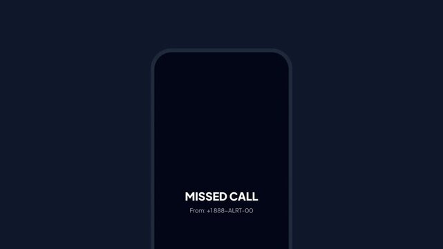 Purple phone icon shows missed call notification. Red arrow points downward, indicating missed contact. Dark background emphasizes modern digital interface. Minimalist design suits tech, communication