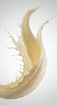 A rich and creamy wave of vanilla ice cream exploding in thick, artistic splashes with elegant dynamic curves against a clean backdrop, high speed, motion, curves