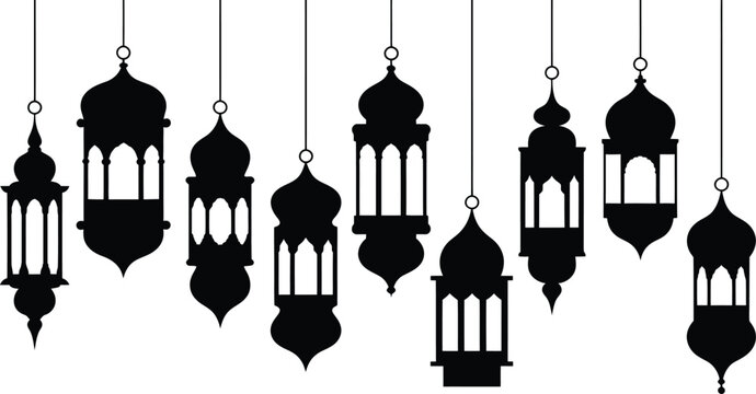 Collection of traditional hanging islamic lanterns with middle eastern lanterns decoration