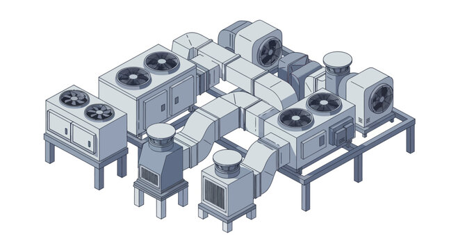 Industrial HVAC System with Fans and Ducts.