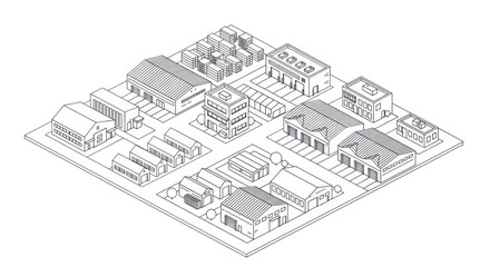 Obraz premium Isometric Architectural Drawing of Urban City Block.